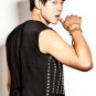 Black Cotton Blend Fabric Square Rivets Vest Silver Sequins Vest Harlan Pants Men Set Ds Dj Nightclu