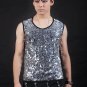 Silver Sequins Singer stage men\'s vest men pullover brand roupas masculinas sexy tank top camisetas