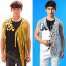 Summer style personality slim male paillette vest men gold silver tassel punk rock costumes singer d