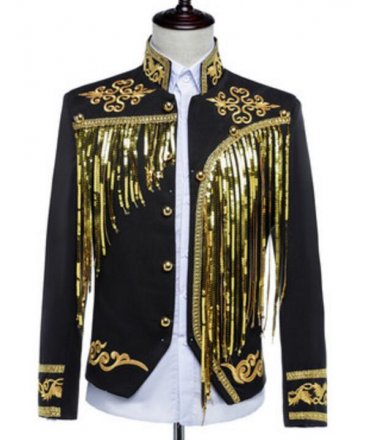 male jacket blazer outfit singer sequined gold silver host clothing nightclub stage activities star 