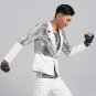 Silver sequins party Leather blazer jacket male costume bar DJ outerwear singer dancer star party pe