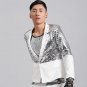 Silver sequins party Leather blazer jacket male costume bar DJ outerwear singer dancer star party pe