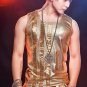 Gold Or Silver Sequins Collarless Leather Fabric Men Open Stitch Vest Pants DsDj Nightclub Male Sing