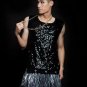 Silver sequins round collar Singer stage black men\'s vest men pullover brand roupas masculinas sexy
