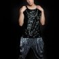 Silver sequins round collar Singer stage black men\'s vest men pullover brand roupas masculinas sexy