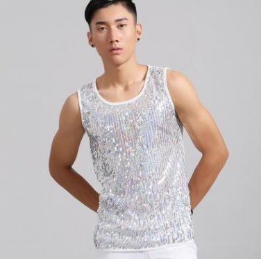 2017 summer style personality slim male sleeveless sequins vest men punk rock costumes singer dance 