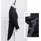 New Mens Black White Stage Singer Swallowtail With Silver Gold Embroidery Dinner Party Magician Mast