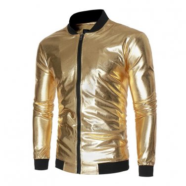 New Autumn Golden Jacket Men Luxury Shiny Jacket Fashion Nightclub Clothing Glittering Silver  Jacke