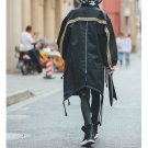 Men High Street Fashion Hip Hop Loose Trench Coat Golden Ribbon Zipper Male Long Windbreaker Jacket 
