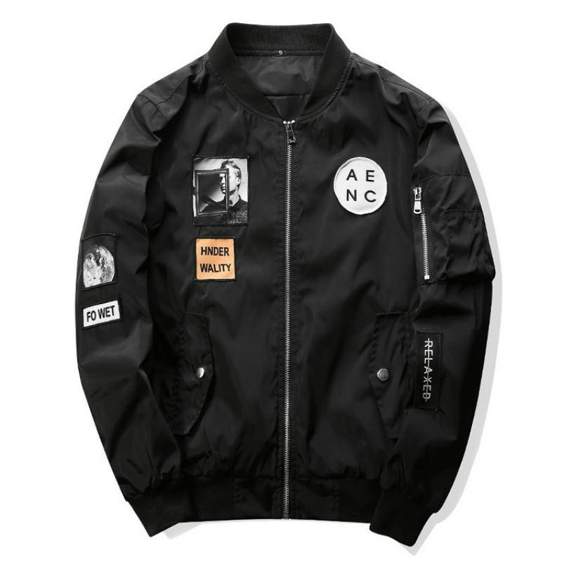 2017 New Men\'s Fashion Bomber Jacket Hip Hop Patch Designs Slim Fit Pilot Bomber Jacket Coat Brand