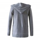 2017 Autumn Man Fashion Long Sleeve Light Grey Open Front Cardigan Jacket Slim Fit Casual Hooded Coa