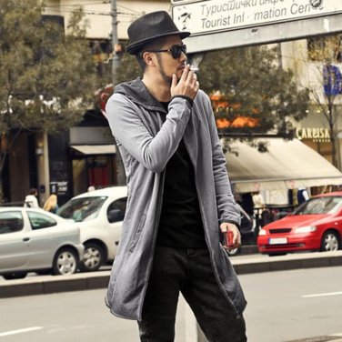 Vintage old gray gradient male long hooded cardigan coat Metrosexual men new design cotton England s