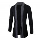 England Gentlemen Stylish Men Knitted Cardigan Jacket Slim Casual Long Sleeve Patchwork Mid-Long Coa