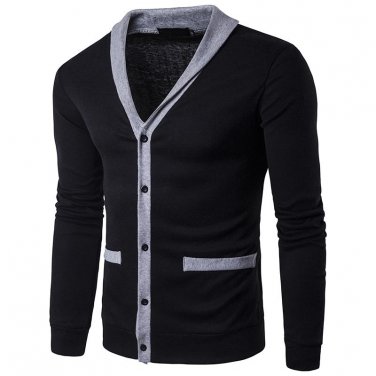 2017 New Fashion Autumn Patchwork Men\'s Sweaters High Quality V-Neck Splice Thin Cardigan Casual Co