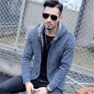 Spring new men\'s personality Slim Hooded Jacket solid color sweater cardigan jacket thick jacket si