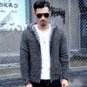 Spring new men\'s personality Slim Hooded Jacket solid color sweater cardigan jacket thick jacket si