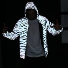 Aolamegs Men Jacket Hip Hop Windbreaker Reflective Jacket Zebra Stripe Fluorescent Coat Hooded Coupl