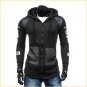 2017 PU Leather Pacthwork Black Gray Hip Hop Hoodie Men Fashion Long Zipper Sportwear Cardigans Coat