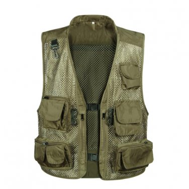 Men Multi-Pocket Mesh Cargo Waistcoat Masculino Fashion Detachable Sleeveless Vest Homme Unloading W