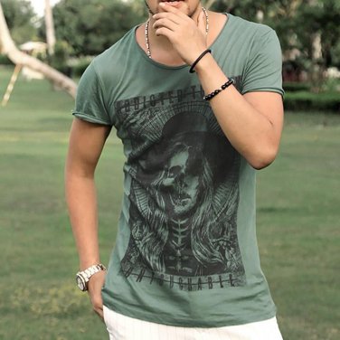 summer new Gothic dark pattern printing men\'s Slim fit short-sleeved T-shirt men\'s short-sleeved b