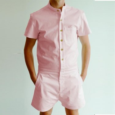 Gothic Rompers Men Stretch Jumpsuit male Cargo Summer Hip-Hop single breasted tops zipper trousers o