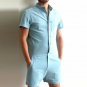 Gothic Rompers Men Stretch Jumpsuit male Cargo Summer Hip-Hop single breasted tops zipper trousers o