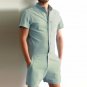 Gothic Rompers Men Stretch Jumpsuit male Cargo Summer Hip-Hop single breasted tops zipper trousers o