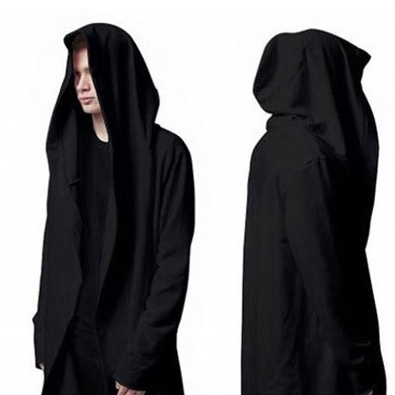 Men Black Cloak Hoodies Long Sleeve Streetwear Hooded Sweatshirts Loose Pullover Outwear For Male