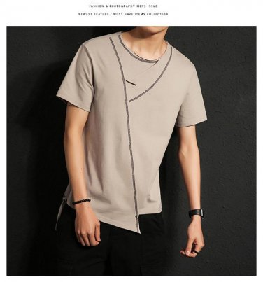 2017 Men\'s Tops new summer cotton round neck short sleeve t shirt mens cloak irregular fashion t-sh
