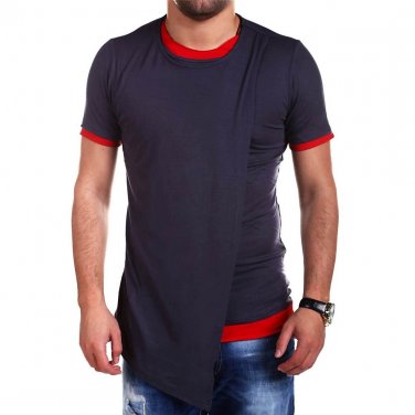 M-2XL Short Sleeve Irregular Capes Shirts Men O-Neck Patchwork Black Gray Blue Cloak T Shirt Youth 2