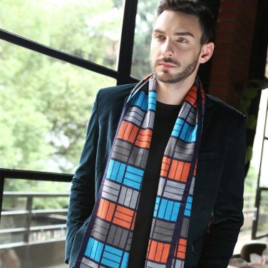 British Plaid Scarf Men Winter Knitted Scarf Cashmere Scarf Cotton Long Poncho Shawl Neck Warmer Sca