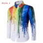 Autumn Spring New Fashion 3D Splash Ink Printed Long Sleeve Shirts Men camisa Male Slim Fit Shirt Hi