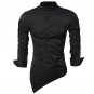 2017 Autumn Stylish Men Shirts Brand New Male Stand Collar Long Sleeve Asymmetrical Hem Slim Fit Sol