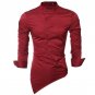 2017 Autumn Stylish Men Shirts Brand New Male Stand Collar Long Sleeve Asymmetrical Hem Slim Fit Sol