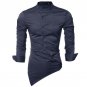 2017 Autumn Stylish Men Shirts Brand New Male Stand Collar Long Sleeve Asymmetrical Hem Slim Fit Sol