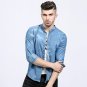 2017 Autumn Mens Denim Shirts Decorative Pockets Blue Color Brand Clothing Man\'s Long Sleeve Slim F