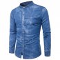 2017 Autumn Mens Denim Shirts Decorative Pockets Blue Color Brand Clothing Man\'s Long Sleeve Slim F