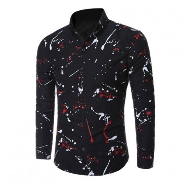MK 2017 Spring Men Shirt Print Lapel Long Sleeve Casual Tops Shirts Plus Size XL 2XL Men\'s Funny Te