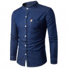 Autumn Fashion Denim Shirts Men\'s Long Sleeve Stand Collar Cotton Ripped Holes Casual Shirt With Po