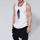 2018 New Fashion Bodybuilding Gyms Fitness Men Tank Top Feather Printing Muscle Vest Casual Beach Va