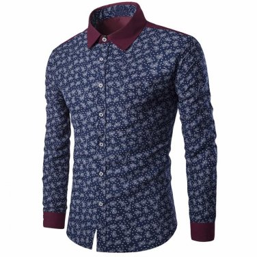 Autumn Spring Men Casual Shirts Fashion Long Sleeve Brand Printed Button-Up Slim Formal Business Flo