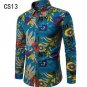 2017 Autumn Men Long Sleeve Shirt Plus Size Fashion Lapel Casual Slim Fit Dress Shirt Printed Hawaii