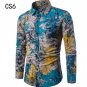 2017 Autumn Men Long Sleeve Shirt Plus Size Fashion Lapel Casual Slim Fit Dress Shirt Printed Hawaii