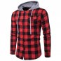 Autumn Winter Men Denim Shirt Vintage Plaid Checks Long Sleeve Snap Buttons Down Hooded Casual Shirt