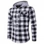 Autumn Winter Men Denim Shirt Vintage Plaid Checks Long Sleeve Snap Buttons Down Hooded Casual Shirt