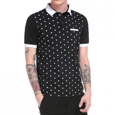 2017 New Arrival Polka Dot Print Shirt Men Fashion Turn Down Collar Short Sleeve Summer Tops Tees  S