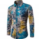New Autumn Men Long Sleeve Shirt Plus Size Fashion Lapel Casual Dress Shirt Printed Hawaiian Shirt C