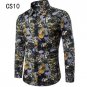 New Autumn Men Long Sleeve Shirt Plus Size Fashion Lapel Casual Dress Shirt Printed Hawaiian Shirt C
