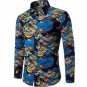 New Autumn Men Long Sleeve Shirt Plus Size Fashion Lapel Casual Dress Shirt Printed Hawaiian Shirt C
