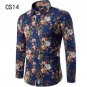 New Autumn Men Long Sleeve Shirt Plus Size Fashion Lapel Casual Dress Shirt Printed Hawaiian Shirt C